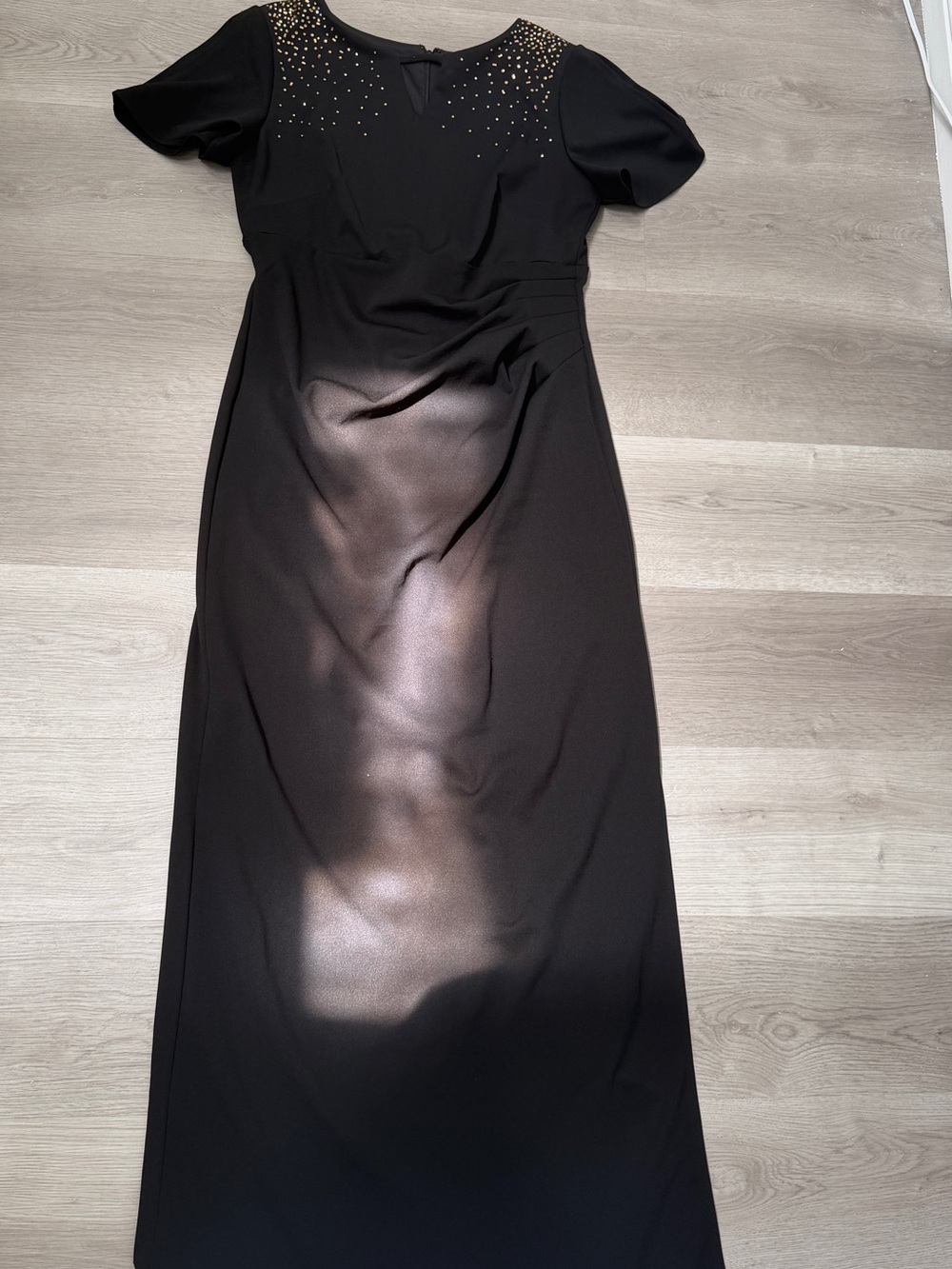 SLNY Black Maxi Dress with Gold Stud Accents